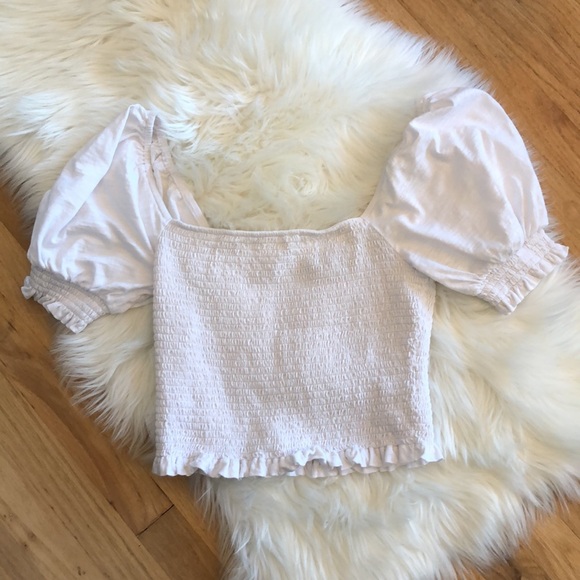 Boden smocked puff sleeve crop top - Picture 1 of 8
